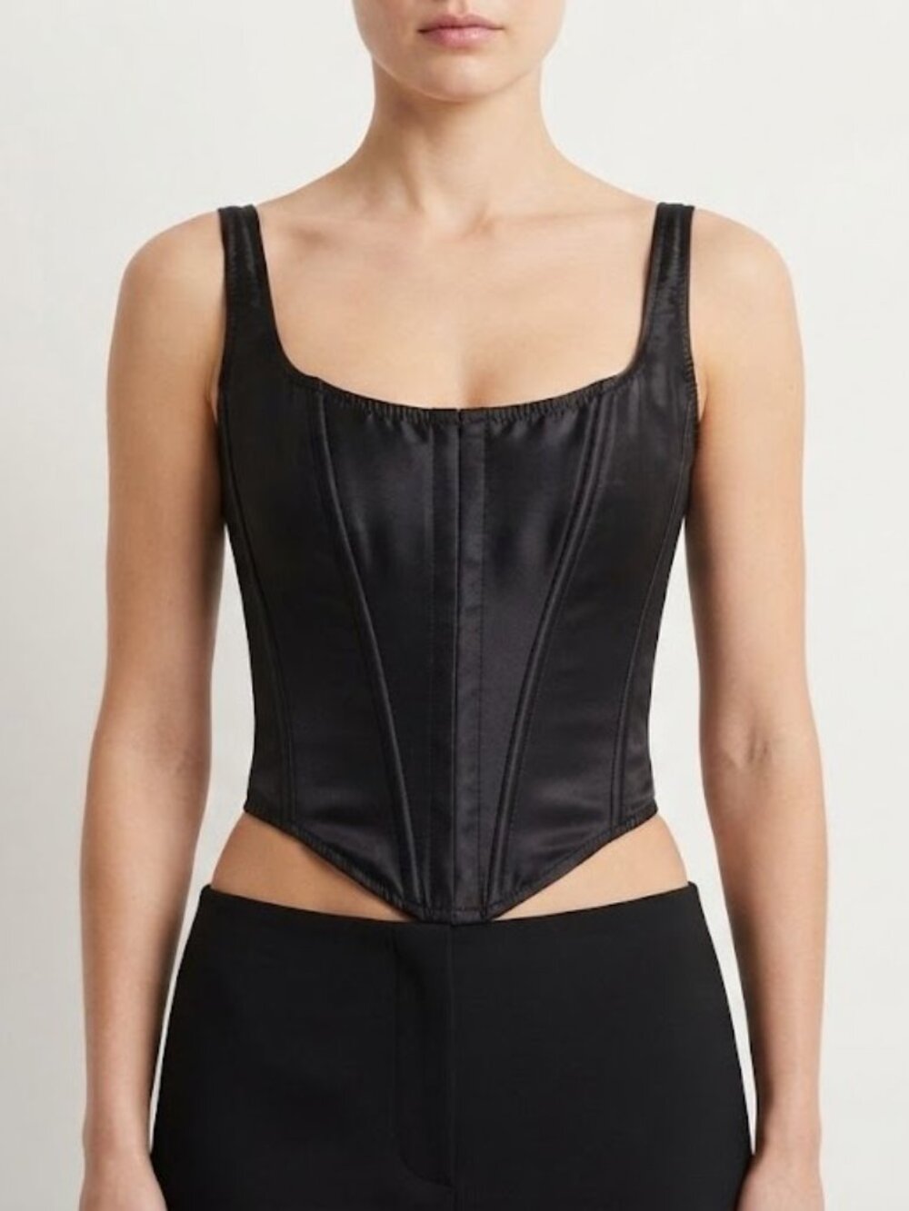 Victoria's Secret Black Silk Lace-Up Corset Tank